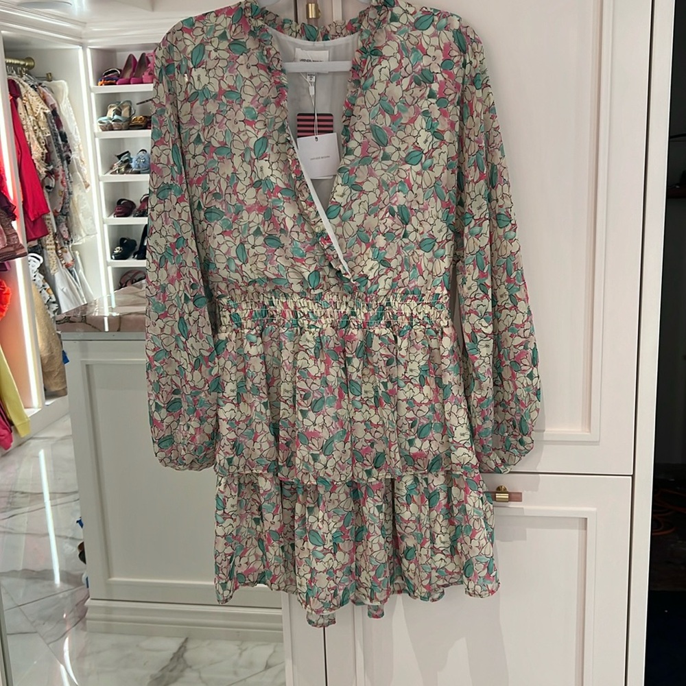 NWT Lavender Brown Floral Mini Lined Dress Size Medium